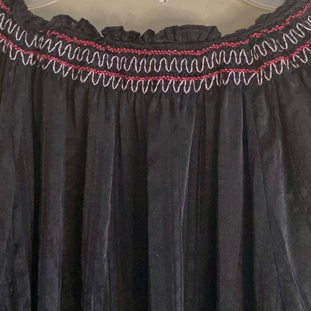 Johnny Was Folk Smock Silk Peasant Style Embroidered Blouse Black Size S - M - Picture 10 of 12